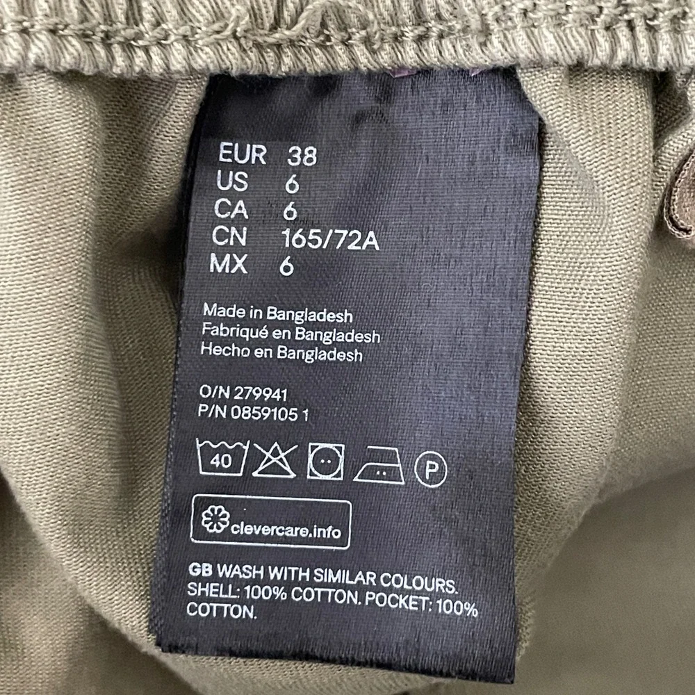 H&M Olive Green Cotton Twill Paperbag Waist Shorts High Rise Cuffed Gorp Women 6